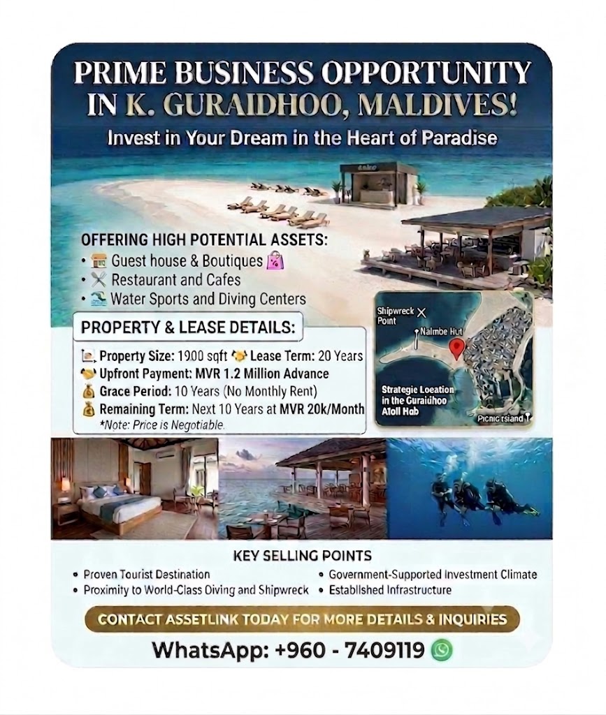 PRIME BUSINESS OPPORTUNITY IN K. GURAIDHOO, MALDIVES! WhatsApp : 960-7409119